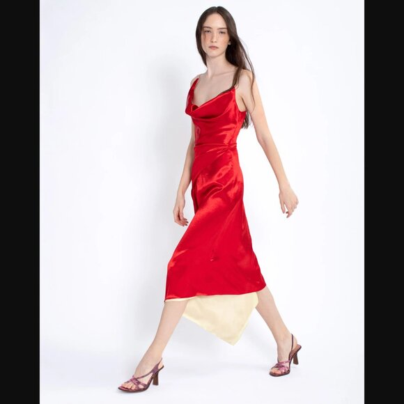 Auc Sies Marjan Farrah Liquid Satin Red dress 4 - Picture 8 of 14